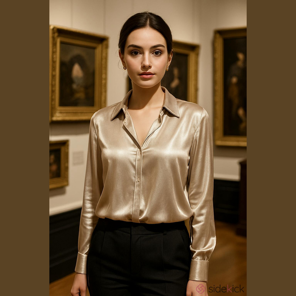 4/$67 Deal! Dex Shiny Metallic Blouse - Light Champagne